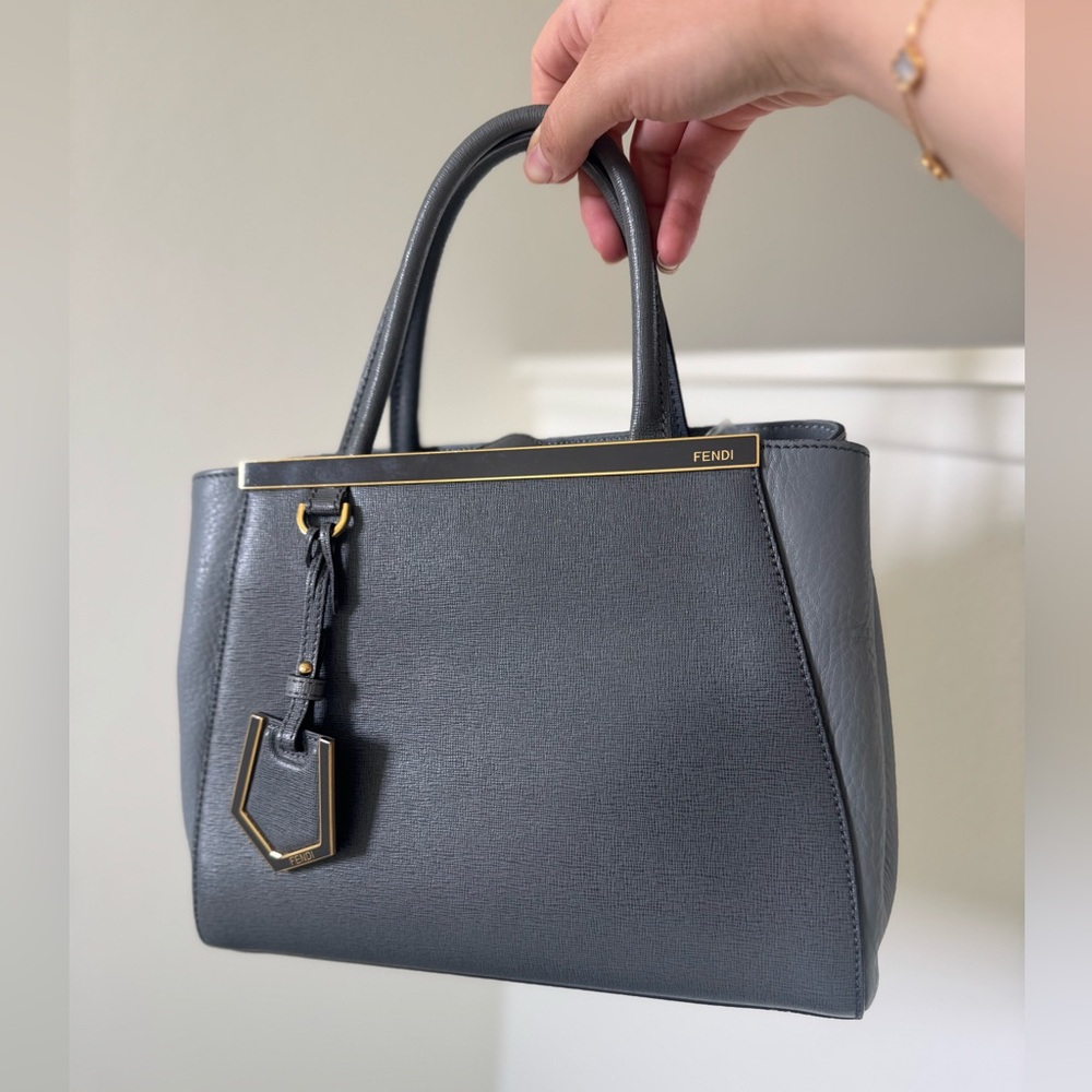 Fendi Petite 2jours in light gray w/ leather strap and bag charm